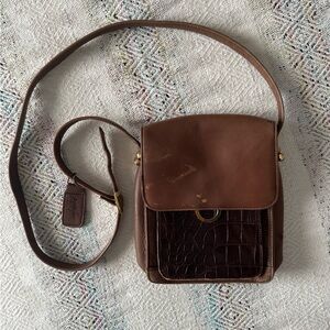 Jacqueline Ferrar Brown Crossbody Bag with Croc Detail